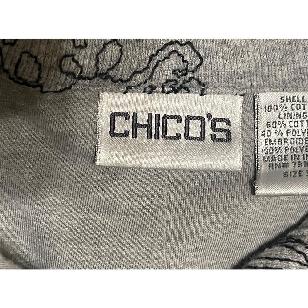Chico's Jacquard Knit Shirt Jacket Gray & Black Leaf Pattern Button Font Size 3 - Picture 11 of 14